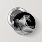 Schwarzes & Weiß Pferd in Aktion Button (Vorne & Hinten)