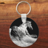 Schwarzes & Weiß Pferd in Aktion Schlüsselanhänger (Vorderseite)
