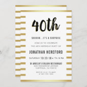 Schwarzes, Weiß u. Goldüberraschungs-40. Einladung (Vorne/Hinten)