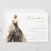 Schwarzes Weiß Wasserfarbe Hochzeitskleid Brautpar Einladung (Vorderseite)