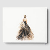 Schwarzes Weiß Wasserfarbe Hochzeitskleid Brautpar Gästebuch (Rückseite)