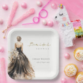 Schwarzes Weiß Wasserfarbe Hochzeitskleid Brautpar Pappteller (Party)