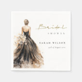 Schwarzes Weiß Wasserfarbe Hochzeitskleid Brautpar Serviette (Vorderseite)