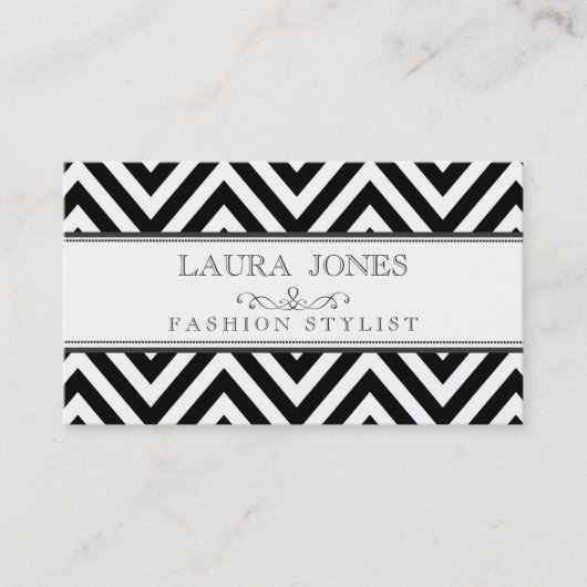 Schwarzes + Weiße Zickzack Mode-Stylist-Schablone Visitenkarte (Vorderseite)