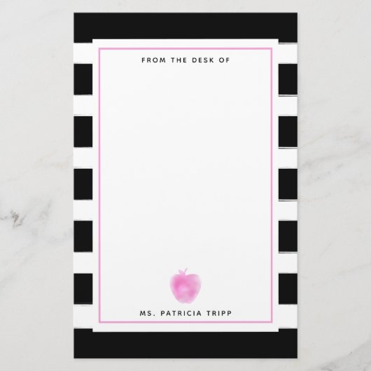 Schwarzes + Weißer Streifen-Rosa-Apple-Lehrer Briefpapier (Vorderseite)