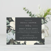 SCHWARZES, WEISSES, BLUMENFARBENES BRAUTPARTY EINLADUNG (Stehend Vorderseite)