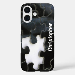 Schwarzes Weißes Fehlendes Puzzleteil Vorlage iPhone 16 Hülle