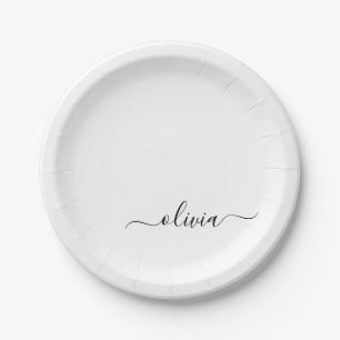 Schwarzes weißes girly Schriftzug Monogramm Name M Pappteller