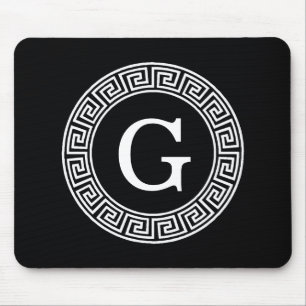Schwarzes weißes griechisches SchlüsselRnd Mousepad