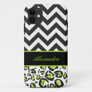 Schwarzes, weißes, grünes, Zickzack, Tiermuster Case-Mate iPhone Hülle