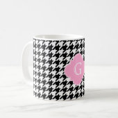 Schwarzes weißes Hahnentrittmuster Rosa Quatrefoli Kaffeetasse (Vorderseite Links)