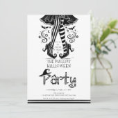 Schwarzes & Weißes Halloween-Party Einladung (Stehend Vorderseite)