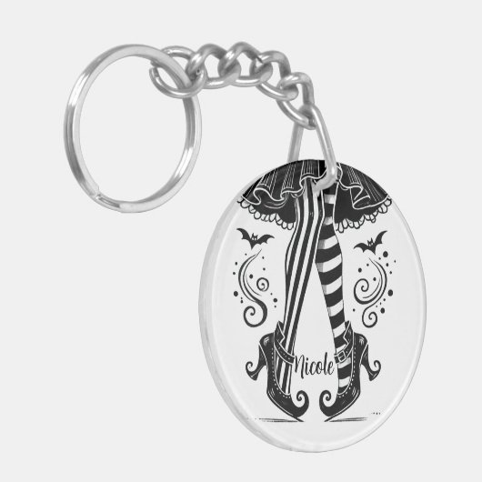 Schwarzes & Weißes Halloween-Party Schlüsselanhänger (Vorderseite links)