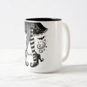 Schwarzes & Weißes Halloween-Party Zweifarbige Tasse (VorderseiteRechts)