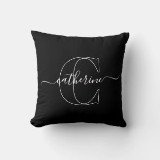 Schwarzes Weißes Minimalistisches Elegantes Skript Kissen