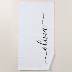 Schwarzes weißes modernes Skript Mädchen Monogramm Strandtuch