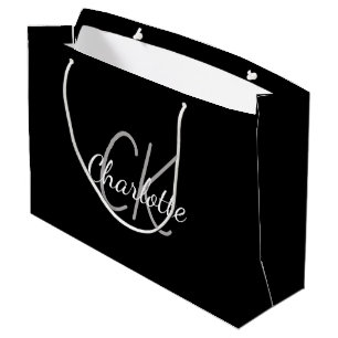 Schwarzes weißes Monogramm Name modern elegant Große Geschenktüte