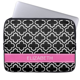 Schwarzes weißes Pink-Namen-Monogramm des Laptopschutzhülle