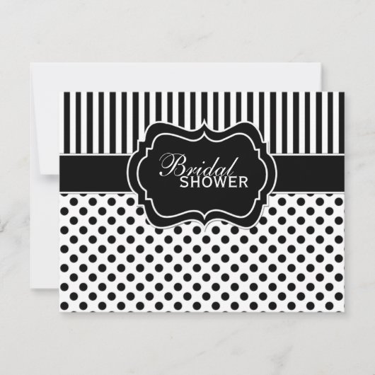 Schwarzes, weißes Polka-Dot-Stripe-Brautparty lade Einladung (Vorderseite)