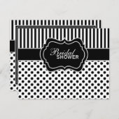 Schwarzes, weißes Polka-Dot-Stripe-Brautparty lade Einladung (Vorne/Hinten)