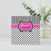 Schwarzes, weißes Polka-Dot-Stripe-Brautparty lade Einladung (Stehend Vorderseite)