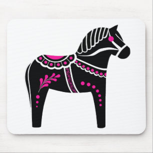 Schwarzes/weißes/rosa Dala Volkspferd, Mousepad