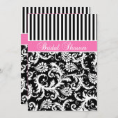 Schwarzes, weißes, rosa Damast-Brautparty laden Einladung (Vorne/Hinten)