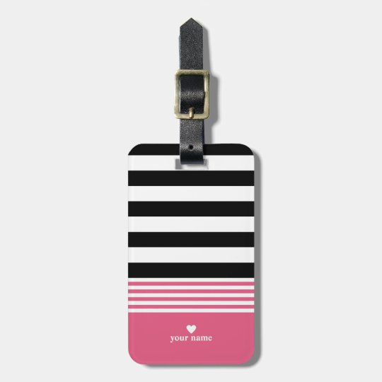 Schwarzes Weisses U Heisses Rosa Gestreiftes Gepackanhanger Zazzle De