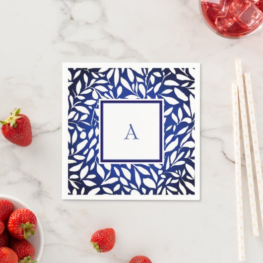Schwarzes, weißes und blaues Monogramm-Muster Serviette (Beispiel)
