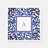 Schwarzes, weißes und blaues Monogramm-Muster Serviette (Vorderseite)