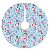 Schwarzes, weißes und blaues Muster Polyester Weihnachtsbaumdecke (Vorderseite)