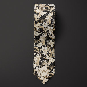 Schwarzes, Weißes und Taupe Monogramm Krawatte