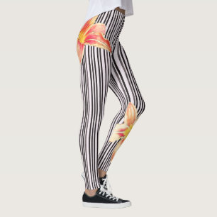 Schwarzes/weißes vertikale Streifen-orange Leggings