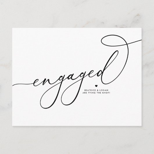 Schwarzes Whimsisches Skript Save the Date Verlobt Ankündigungspostkarte (Vorderseite)