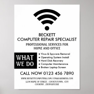 Schwarzes Wi-Fi-Logo, Spezialist für Computerrepar Poster