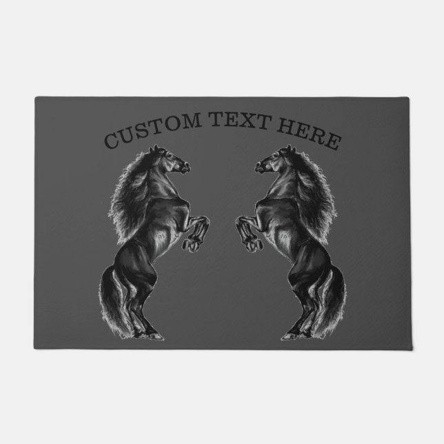 Schwarzes Wild Pferd Doormat mit benutzerdefiniert Fußmatte (Vorderseite)