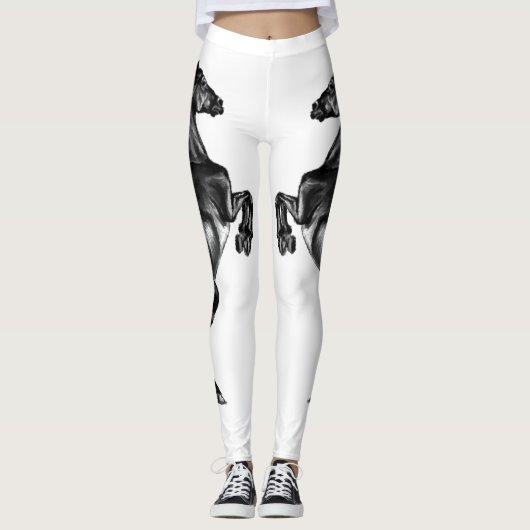 Schwarzes Wild-Pferd - Schwarz-Weiß-Zeichn Leggings (Vorderseite)