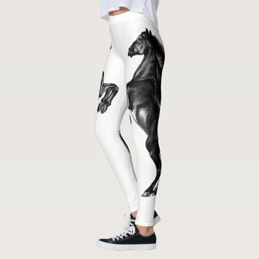 Schwarzes Wild-Pferd - Schwarz-Weiß-Zeichn Leggings (Links)