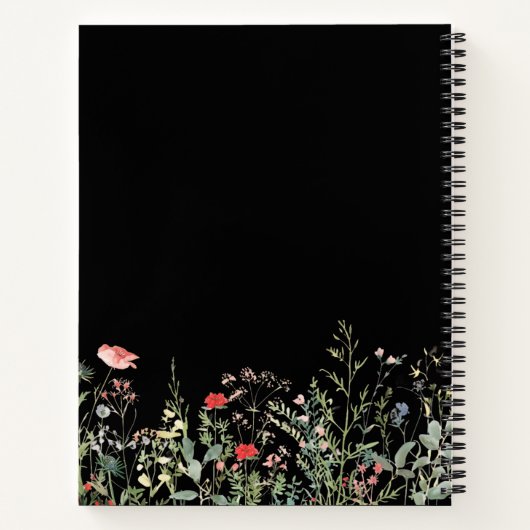 Schwarzes Wildblume-Wiese-Notebook Notizblock (Rückseite)