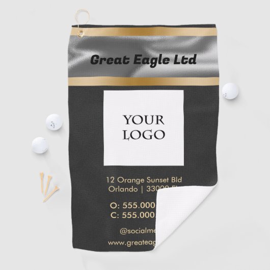 Schwarzes Wildleder mit Gold und Silver Business Golfhandtuch (Insitu)