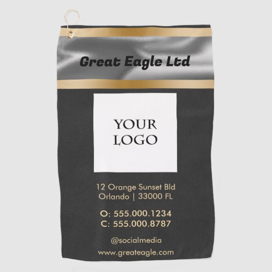 Schwarzes Wildleder mit Gold und Silver Business Golfhandtuch (Vorderseite)