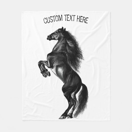 Schwarzes Wildpferd - Schwarz-weiß - Text hinzufüg Fleecedecke (Vorderseite)