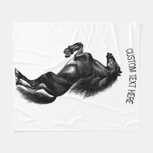 Schwarzes Wildpferd - Schwarz-weiß - Text hinzufüg Fleecedecke (Vorderseite (Horizontal))