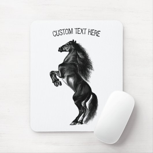 Schwarzes Wildpferd - Schwarzweiß Zeichnend Mousepad (Mit Mouse)