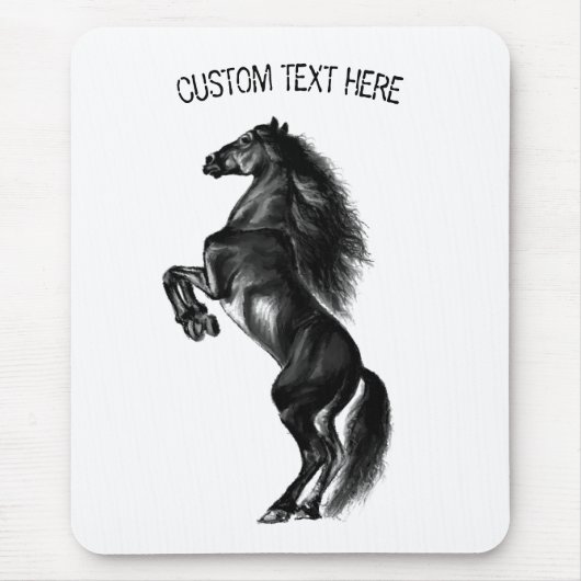 Schwarzes Wildpferd - Schwarzweiß Zeichnend Mousepad (Vorne)