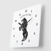 Schwarzes Wildpferd - Schwarzweiß Zeichnend Quadratische Wanduhr (Winkel)