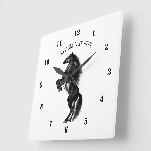 Schwarzes Wildpferd - Schwarzweiß Zeichnend Quadratische Wanduhr (Winkel)