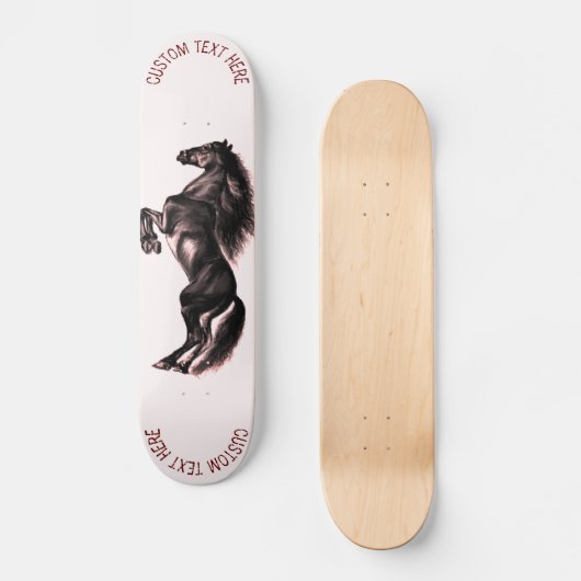 Schwarzes Wildpferd - Zeichnend Kunst - Text hinzu Skateboard (Vorderseite)