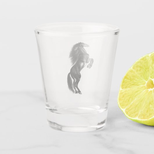 Schwarzes Wildpferd - Zeichnend Schnapsglas (Rückseite)