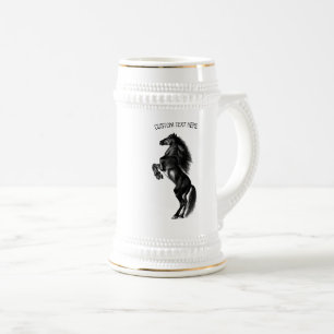Schwarzes Wildpferd - Zeichnend - Text hinzufügen Bierglas